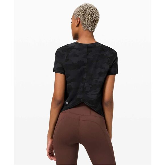 Lululemon Rise and Run Short Sleeve Camo Print Deep Coal Black - Picture 4 of 10